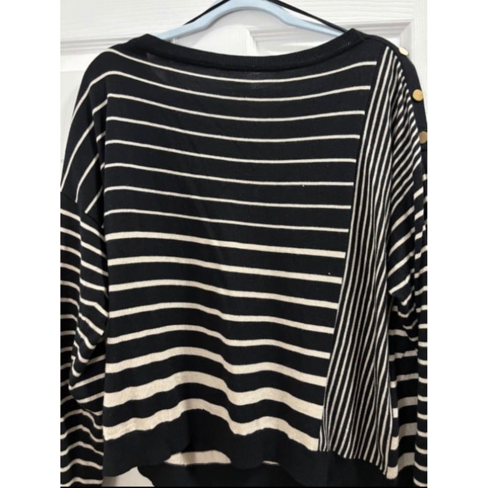 Ann Taylor Striped Sweater Gold Button Shoulder Knit‎ Top Women's XL